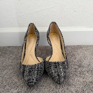 Jessica Simpson Black and White Tweed Pointed-Toe Pumps